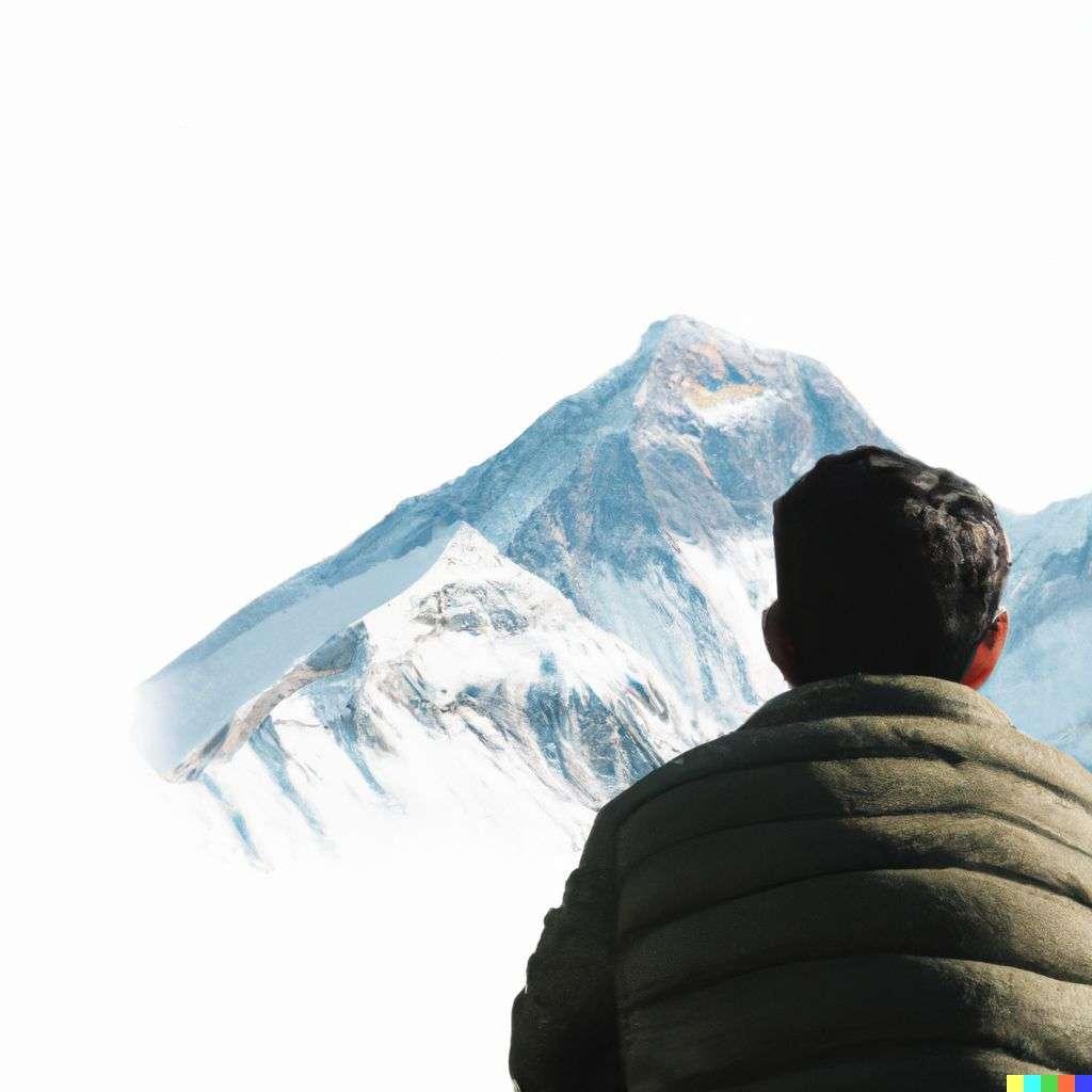 someone gazing at Mount Everest, photograph, high-key lighting